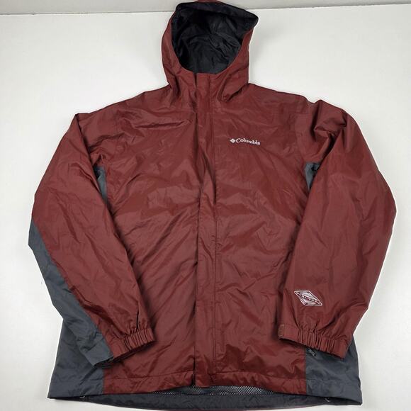 Columbia Jacket Mens Medium Burgundy Gray Omni-Tech Waterproof Hooded Breathable - Picture 1 of 16